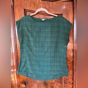 Hawks Forest Green Plaid Boxy Top with Aqua Stitching XS